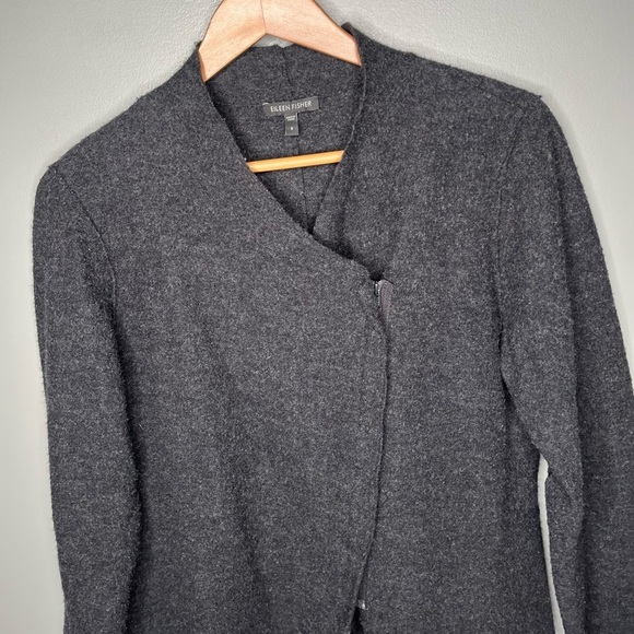 Eileen Fisher 100% Merino Wool Asymmetric Zip Jacket - Charcoal - Picture 4 of 10